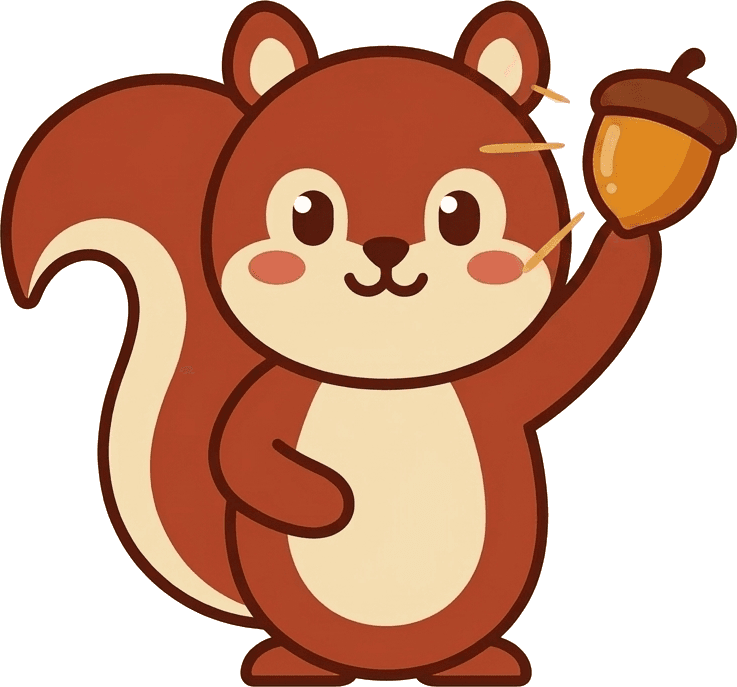 Lore's squirrel, holding a glowing acorn
